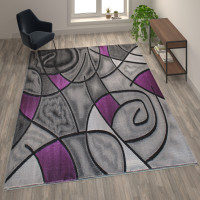 Flash Furniture ACD-RGTRZ860-810-PU-GG Jubilee Collection 8' x 10' Purple Abstract Area Rug - Olefin Rug with Jute Backing - Living Room, Bedroom, & Family Room